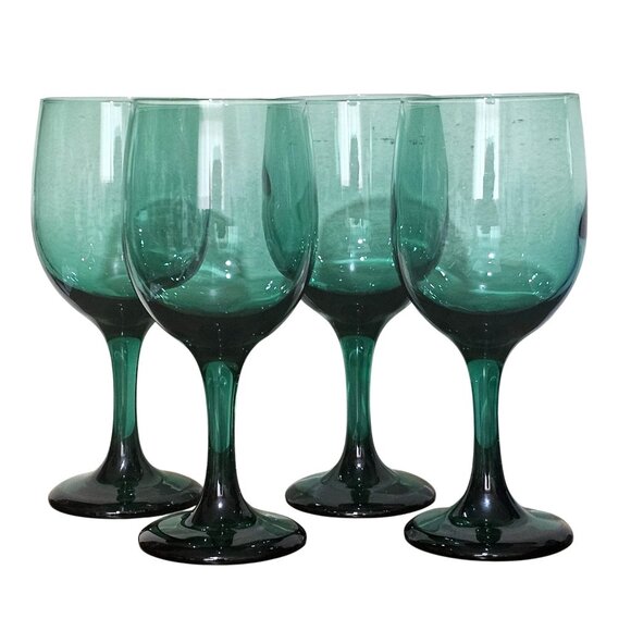 4 Libbey Premiere Dark Green Glasses 7.25" tulip shape glasses 1998 - Picture 1 of 6